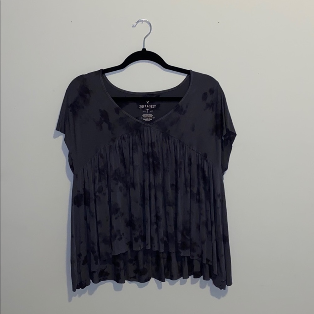 Dark purple, tie dye affect V-neck